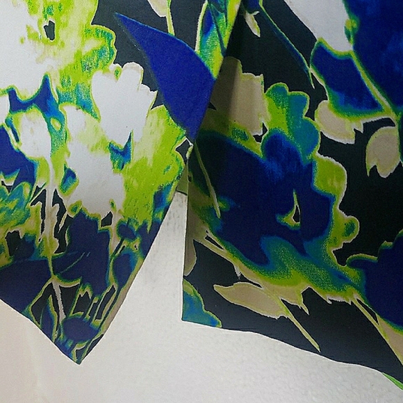 Tahari Sleeveless Sheath Floral Dress Multicolor Neon Green Blue Black Cotton 6 - Picture 16 of 16